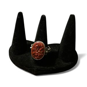Vintage Sterling Silver Cinnabar Floral Carved Ring Size 8